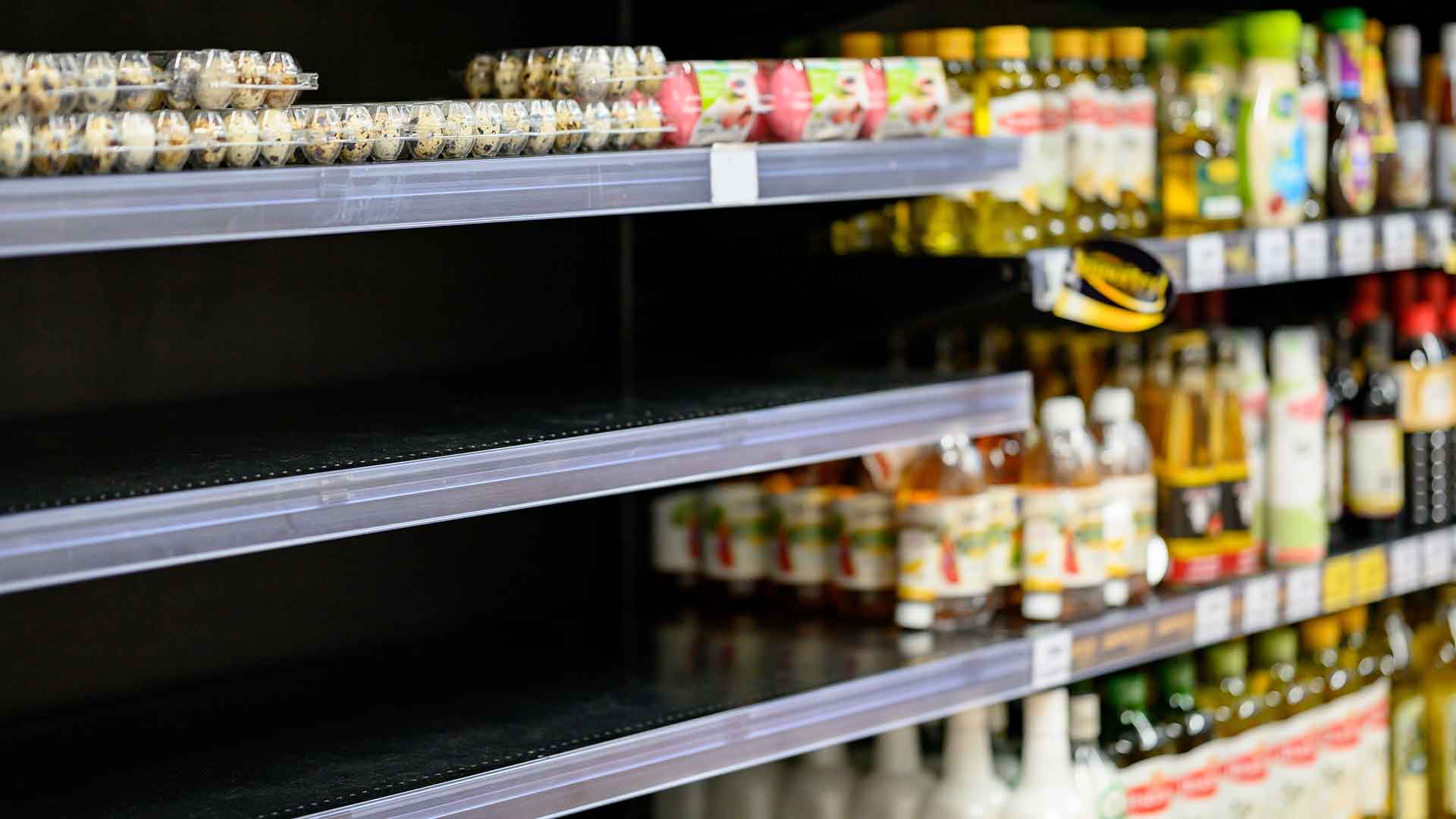 Empty shelves in supermarket