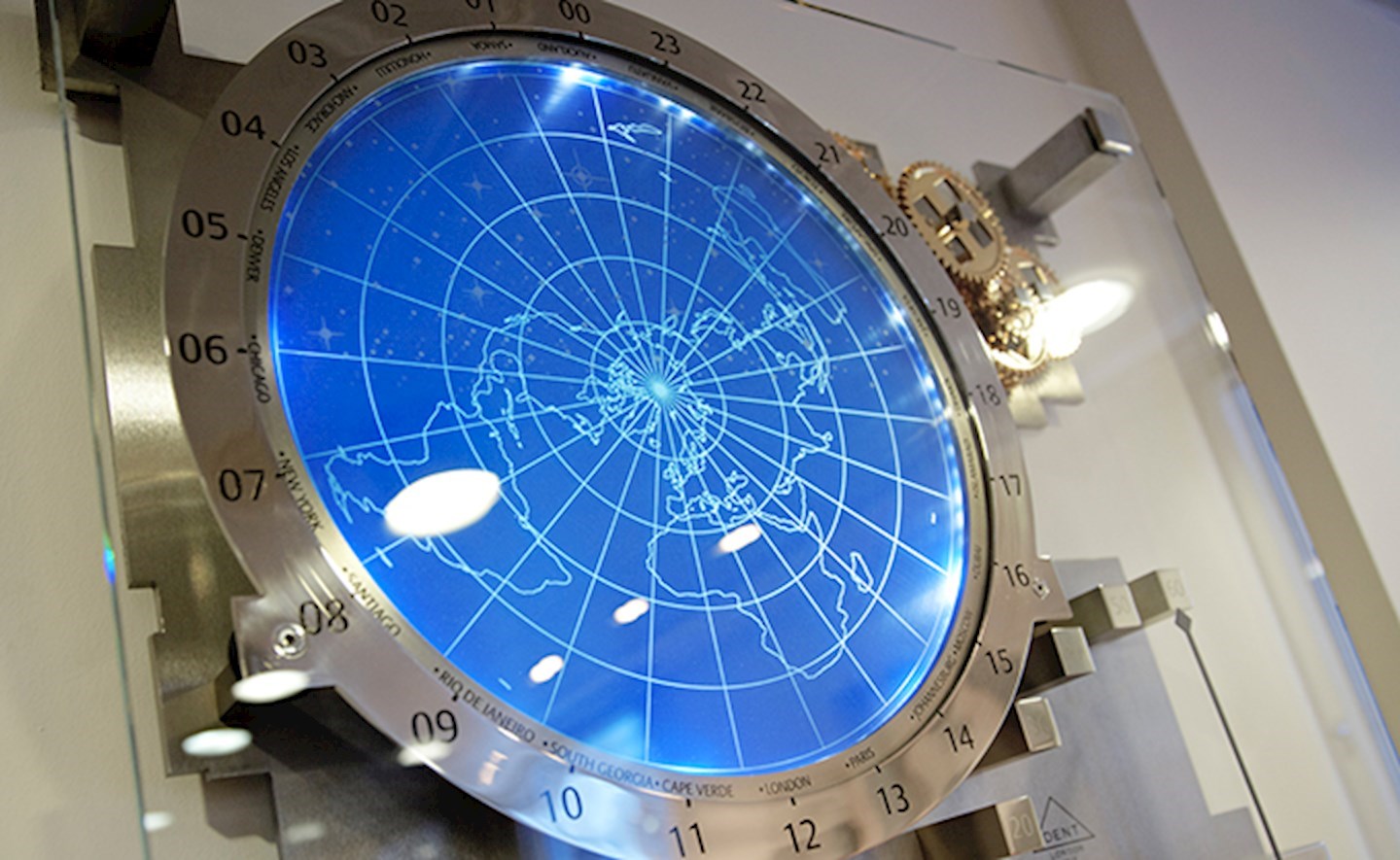 World map commemorative clock made by Dent of London